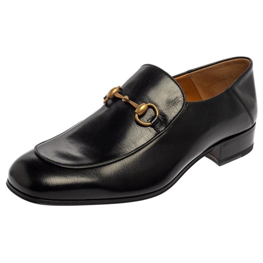 Gucci Black Leather Loafers with Gold Detail